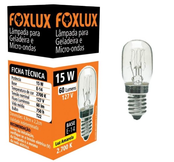 LAMPADA P/ GELADEIRA E MICROONDAS 15W 127...