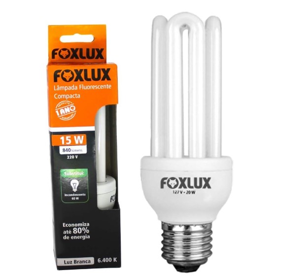 LAMPADA FLUORESCENTE COMPACTA U 15W 6400K...